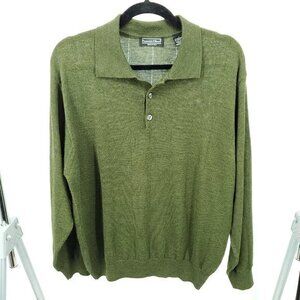 Men's Preswick Wool-Blend Polo Neck Sweater L Olive Green/Women's XL